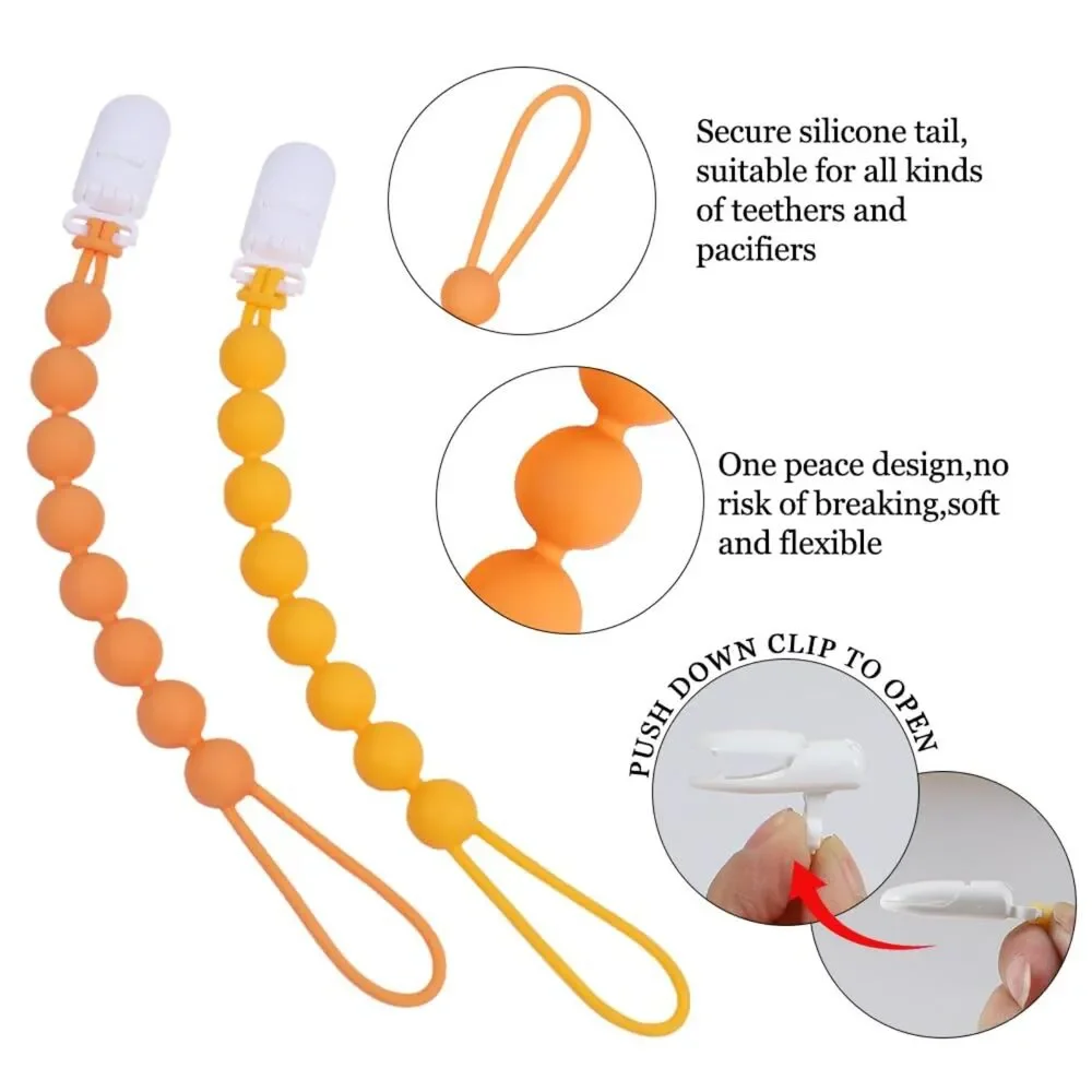 4 Pcs Yellow Baby Silicone Teething Pacifier Clip - One-Piece BPA Free Round